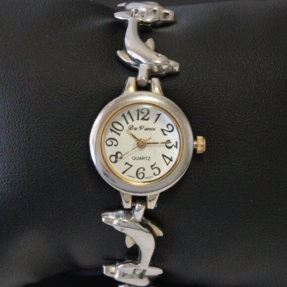 Vintage Ladies Da Vinci Quartz Watch Dolphin Bracelet Used 22mm - Picture 6 of 13